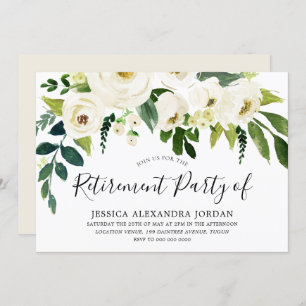 White Floral Cream Beauful Retirement Party Kaart
