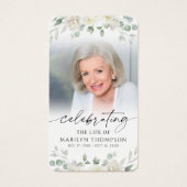 White Floral Cross Photo Prayer Card Visitekaartje (Voorkant)