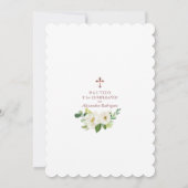 White Floral Cross Spanish 1st Birthday Baptisme Kaart (Achterkant)