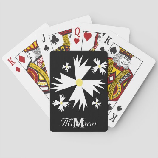  White Floral Daisy Geometrical Black Pokerkaarten (Achterkant)