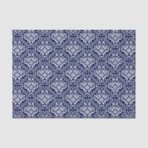 White Floral Damascus & Blue Background Tissuepapier