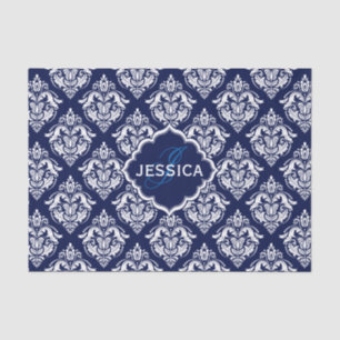 White Floral Damascus & Blue Background Tissuepapier