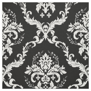 White Floral Damascus Custom Black Achtergrond Stof