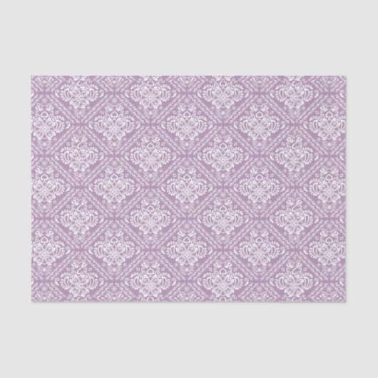 White Floral Damascus & Plum Paars Background Tissuepapier (Voorkant)