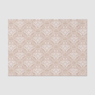 White Floral Damascus & Tan Background Tissuepapier