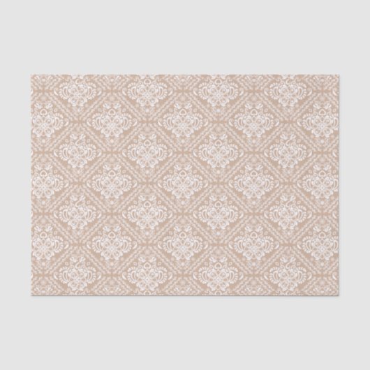 White Floral Damascus & Tan Background Tissuepapier (Voorkant)