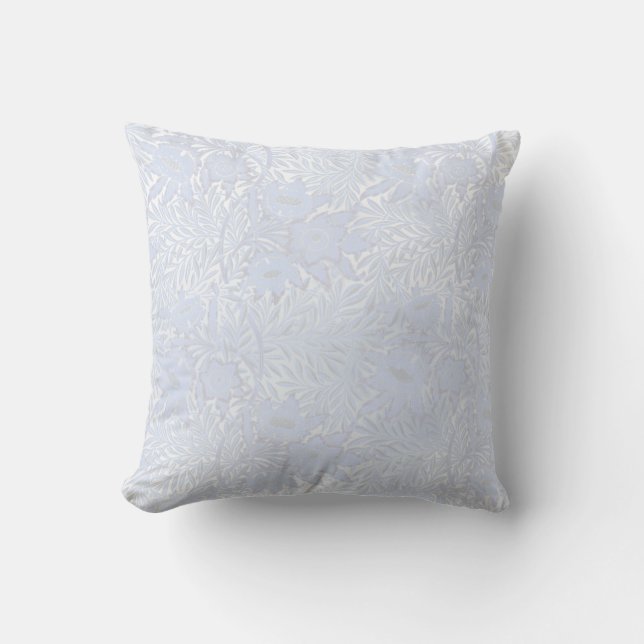 White Floral Damask Bleek Blue Silver Pillow Kussen (Voorkant)