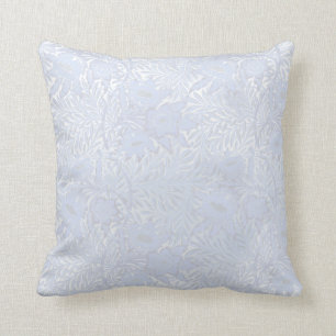 White Floral Damask Bleek Blue Silver Pillow Kussen