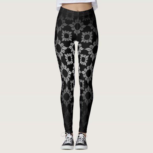 White Floral Damask Leggings (Voorkant)