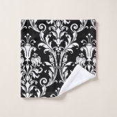 White Floral Damask op Black Bad Handdoek (Wasdoekje)