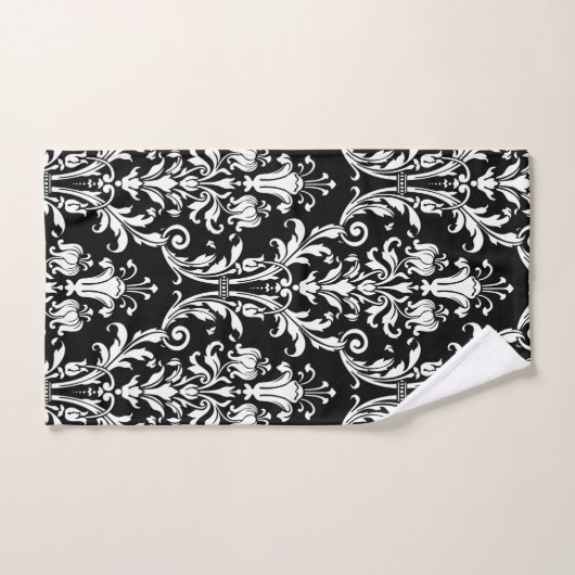 White Floral Damask op Black Bad Handdoek (Handdoek)
