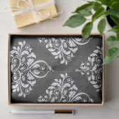 White Floral Damask over grijze ontkoppeling Tissuepapier (Geschenk)