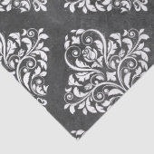 White Floral Damask over grijze ontkoppeling Tissuepapier (Detail)