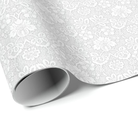 White Floral Damask Pattern Cadeaupapier (Rol Hoek)
