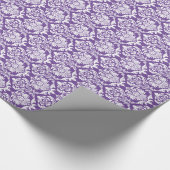 White Floral Damasvaten 2 Paarse achtergrond Cadeaupapier (Hoek)
