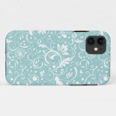 White Floral Damasvaten over Blauwgroen-blauwe ach Case-Mate iPhone Case (Achterkant (horizontaal))