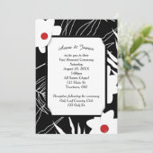 White Floral Design on Black Wedding Kaart (Staand voorkant)