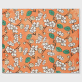 White Floral Design on Oranje Cadeaupapier (Vlak)