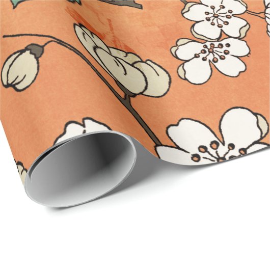 White Floral Design on Oranje Cadeaupapier (Rol Hoek)
