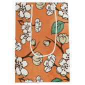 White Floral Design on Oranje Medium Cadeauzakje (Achterkant)