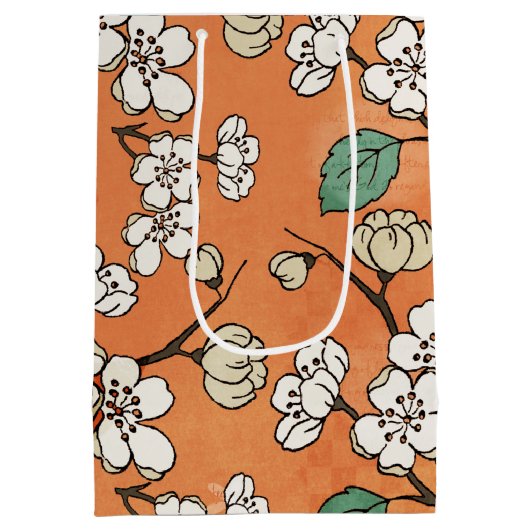 White Floral Design on Oranje Medium Cadeauzakje (Achterkant)