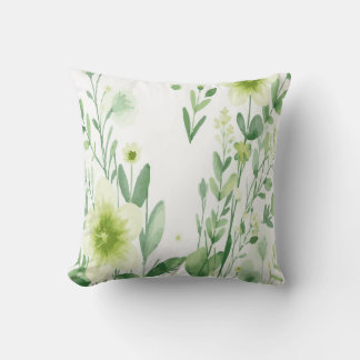White Floral Design with Green Botanical Pattern Kussen