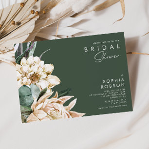 White Floral   Donkere groene bridal Shower Invita Kaart