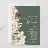 White Floral | Donkere groene bruiloft Brunch Kaart (Voorkant)