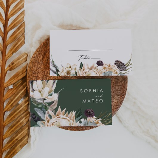White Floral | Donkere groene bruiloft Plaatskaartje