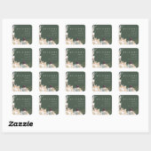 White Floral | Donkere groene bruiloft Welkom Vierkante Sticker (Vel)
