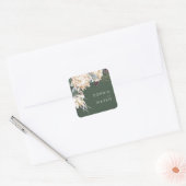 White Floral | Donkere groene envelop voor weddens Vierkante Sticker (Envelop)