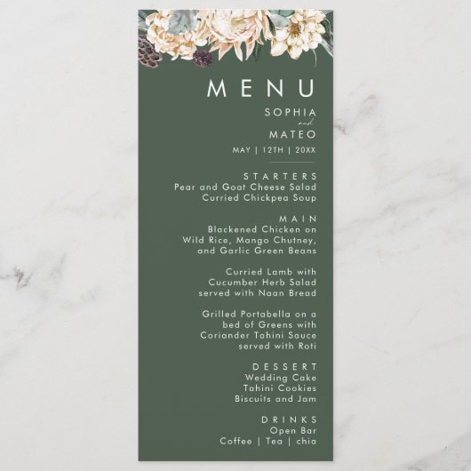 White Floral | Donkere groene gordelmenu Menu (Voorkant)