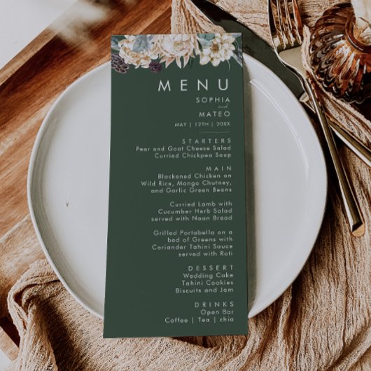 White Floral | Donkere groene gordelmenu Menu
