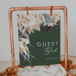 White Floral | Donkere groene handleiding Poster<br><div class="desc">We ontwierpen deze witte Floral | Donkere groene gebarentaal voor bezoekers om je rustige, donkere tropische bruiloft te voltooien. Met zijn boze waterverf grof naar zijn moderne boho winterbloemen, inclusief protea, dahlia en gedroogde lotus, zal het ontwerp zeker uw humeurig, minimalistisch groen en wit thema afzetten. Verander de tekst en...</div>