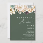 White Floral | Donkere groene repetitie Luncheon Kaart (Voorkant)