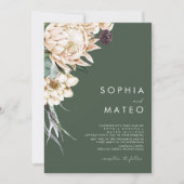 White Floral | Donkere groene weddenschap Kaart (Voorkant)