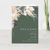 White Floral | Donkergroen gevouwen weddenschap Programma (Voorkant)