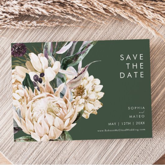 White Floral | Donkergroen horizontaal sparen de d Save The Date