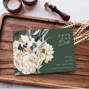 White Floral   Donkergroen horizontaal sparen de d Save The Date