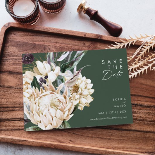 White Floral | Donkergroen horizontaal sparen de d Save The Date