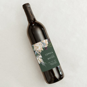 White Floral   Donkergroen label voor weddenschapp Wijn Etiket