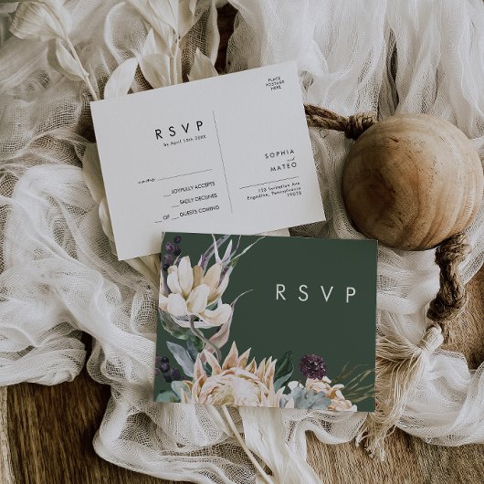 White Floral | Donkergroen RSVP-Briefkaart Briefkaart