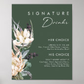 White Floral | Donkergroene handtekening Drink Poster (Voorkant)