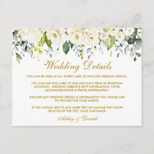 White Floral Dusty Blue Gold Wedding — Kaart met d