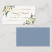 White Floral Dusty Blue Gold Wedding Registry Informatiekaartje (Voorkant / Achterkant)