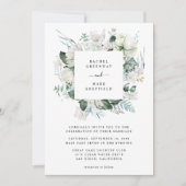 White Floral Dusty Blue Greenery Elegant Wedding Kaart (Voorkant)