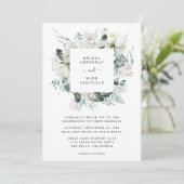 White Floral Dusty Blue Greenery Elegant Wedding Kaart (Staand voorkant)