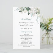 White Floral Dusty Blue Sage Green Wedding Program (Staand voorkant)