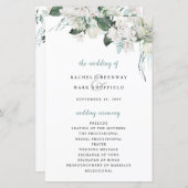 White Floral Dusty Blue Sage Green Wedding Program (Voorkant / Achterkant)