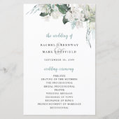 White Floral Dusty Blue Sage Green Wedding Program (Voorkant)